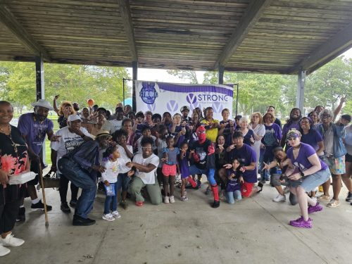 A group photo with Spiderman to celebrate VStrong picnic and Masse World Back to School 2024 